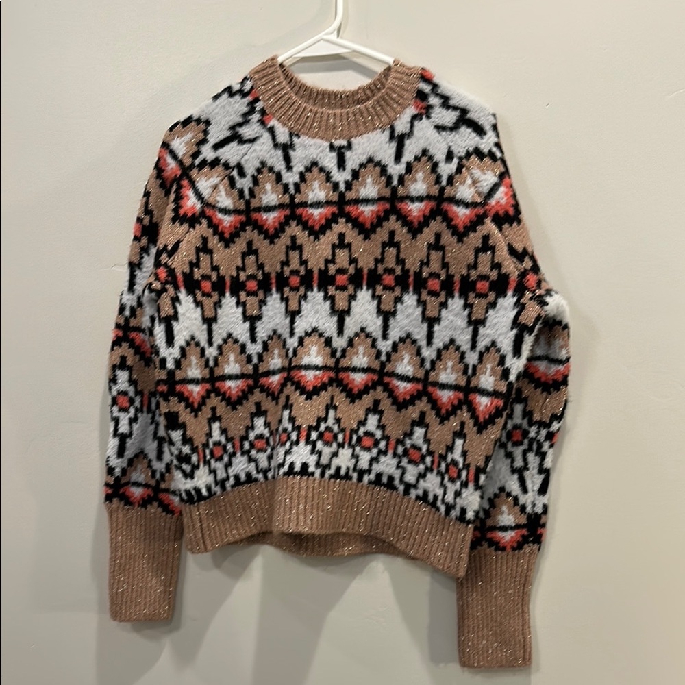 Ann Taylor Multicolor tan, white, black Knit Sweater. Size M.